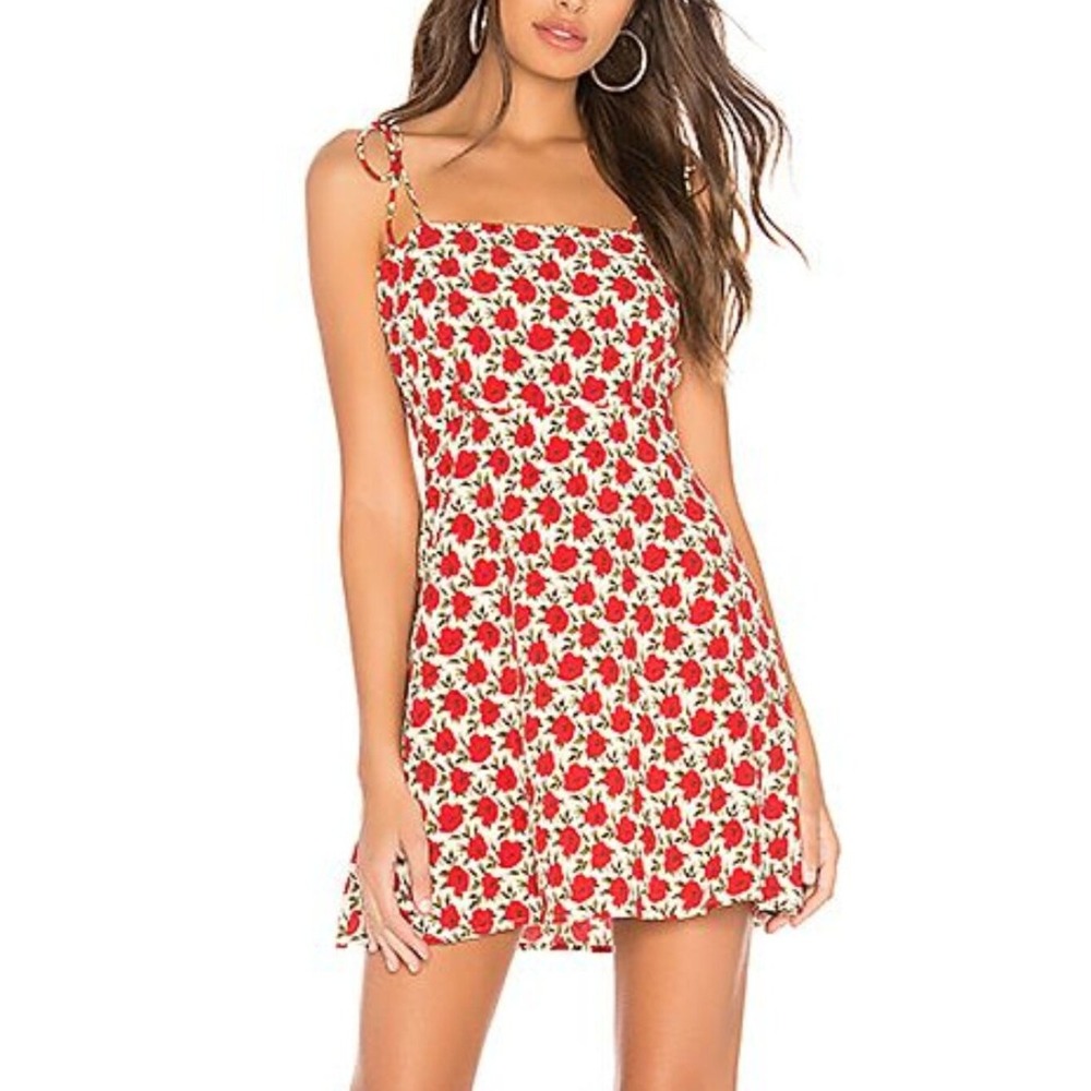 Superdown Camile Tie Strap Dress S Rose Floral Print Mini European Summer